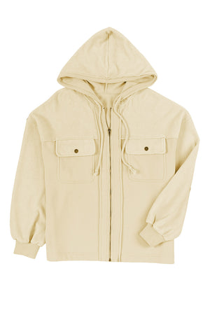 Grey Bishop Sleeve Zip Up Hoodie Jacket with Flap Pockets