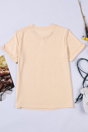 Green Plain Solid Color Crew Neck Tee