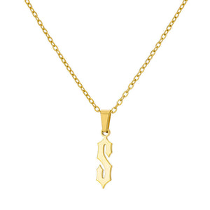 18K Gold Plating Stainless Steel Ancient English Letter Pendant Necklace
