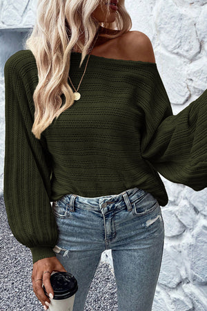 Black Lantern Sleeve Eyelets Knit Sweater