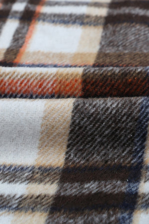 Brown Plaid Button Up Long Sleeve Flannel Jacket