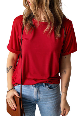 Green Plain Solid Color Crew Neck Tee