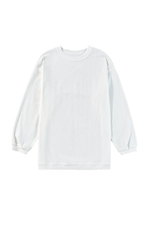 Orange Plain Drop Sleeve Rib-Knit Oversized Sweatshirt