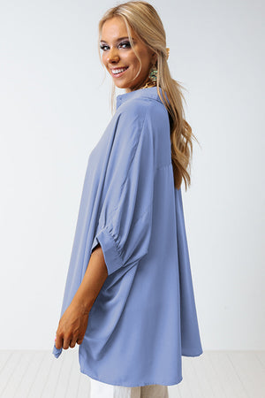 Green 3/4 Batwing Sleeve Oversize Button Up Shirt
