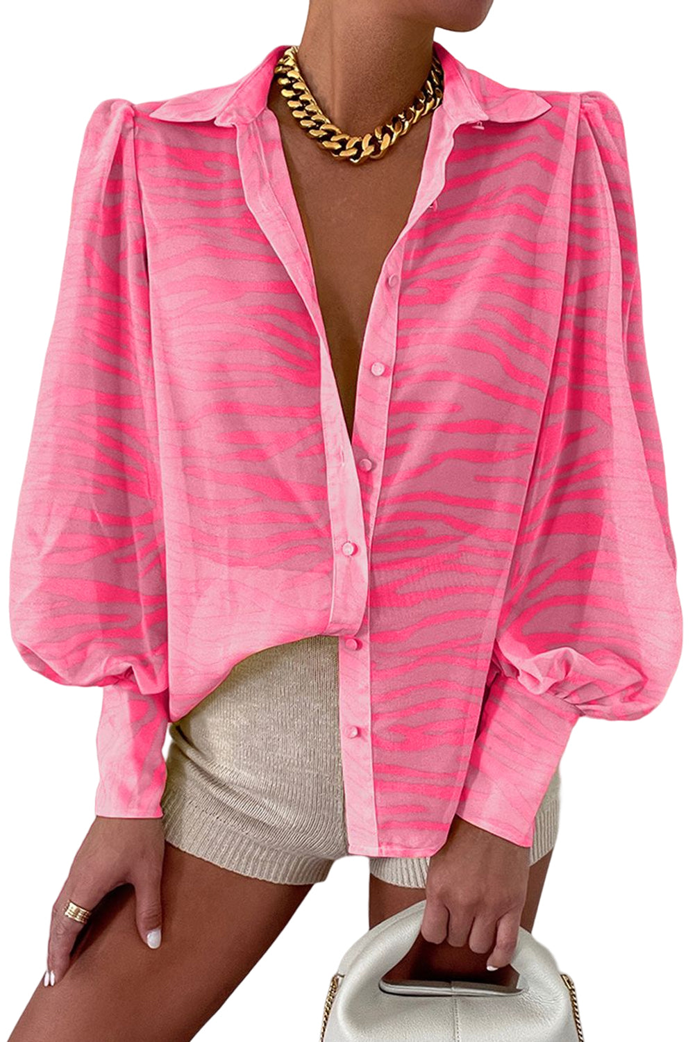 Multicolor Swirl Color Block Print Lantern Sleeve Shirt