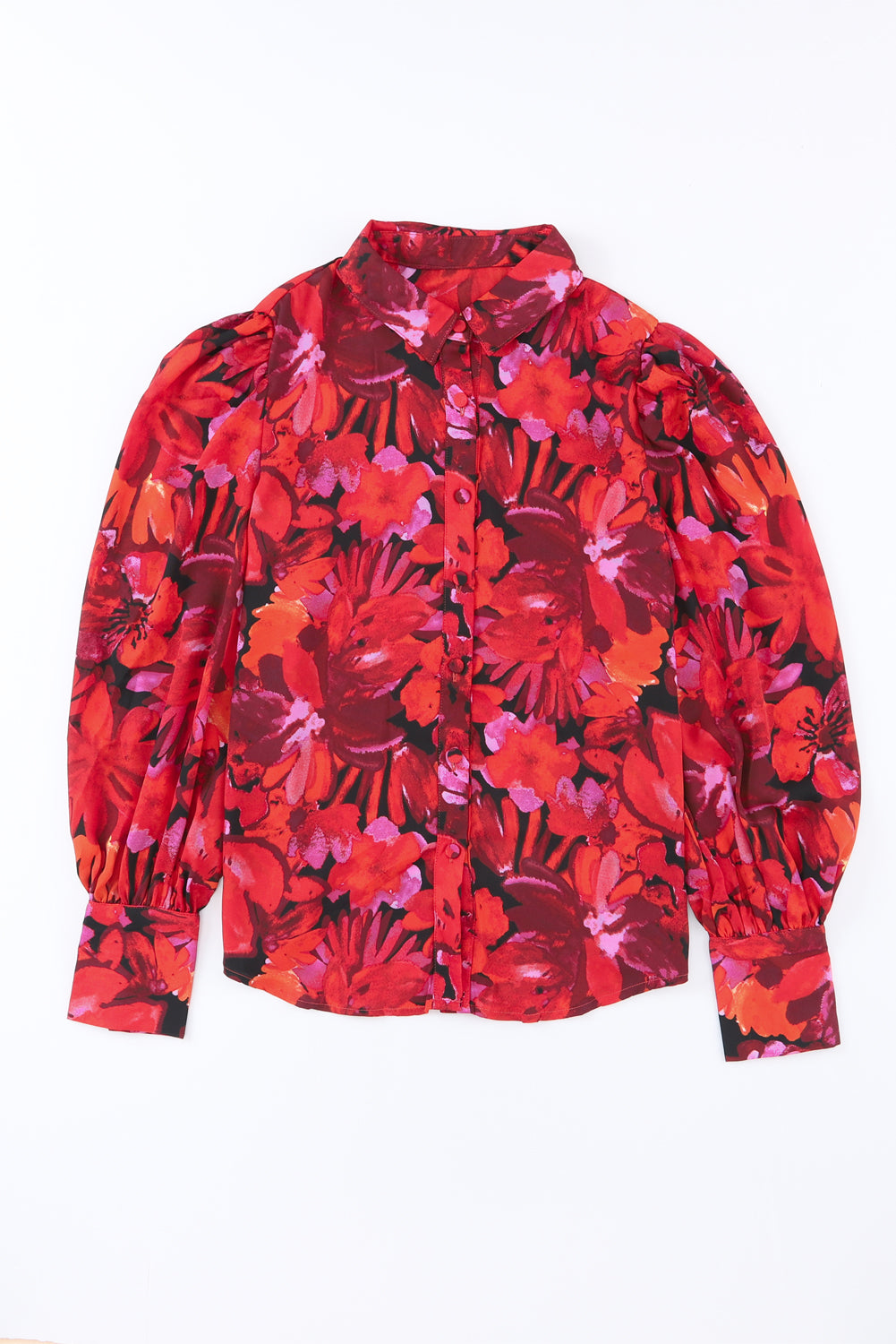 Multicolor Swirl Color Block Print Lantern Sleeve Shirt