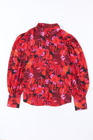 Multicolor Swirl Color Block Print Lantern Sleeve Shirt