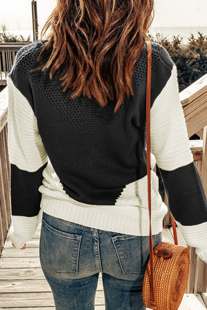 Black & White Colorblock Casual Chevron Pullover Sweater