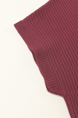 Green Patch Pocket Ribbed Knit Short Sleeve Sweater