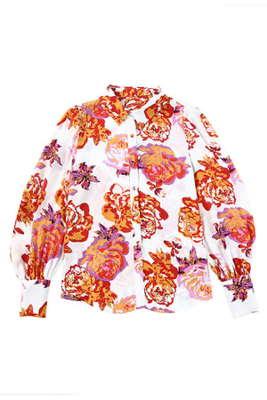 Multicolor Swirl Color Block Print Lantern Sleeve Shirt