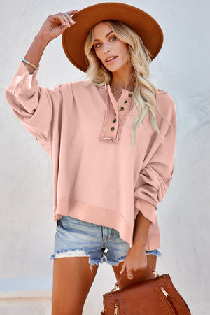 Orange Basic & Casual Button Front Pullover Hoodie