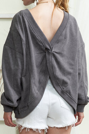 Gray Mineral Wash Twist Butterfly Oversize Sweatshirt