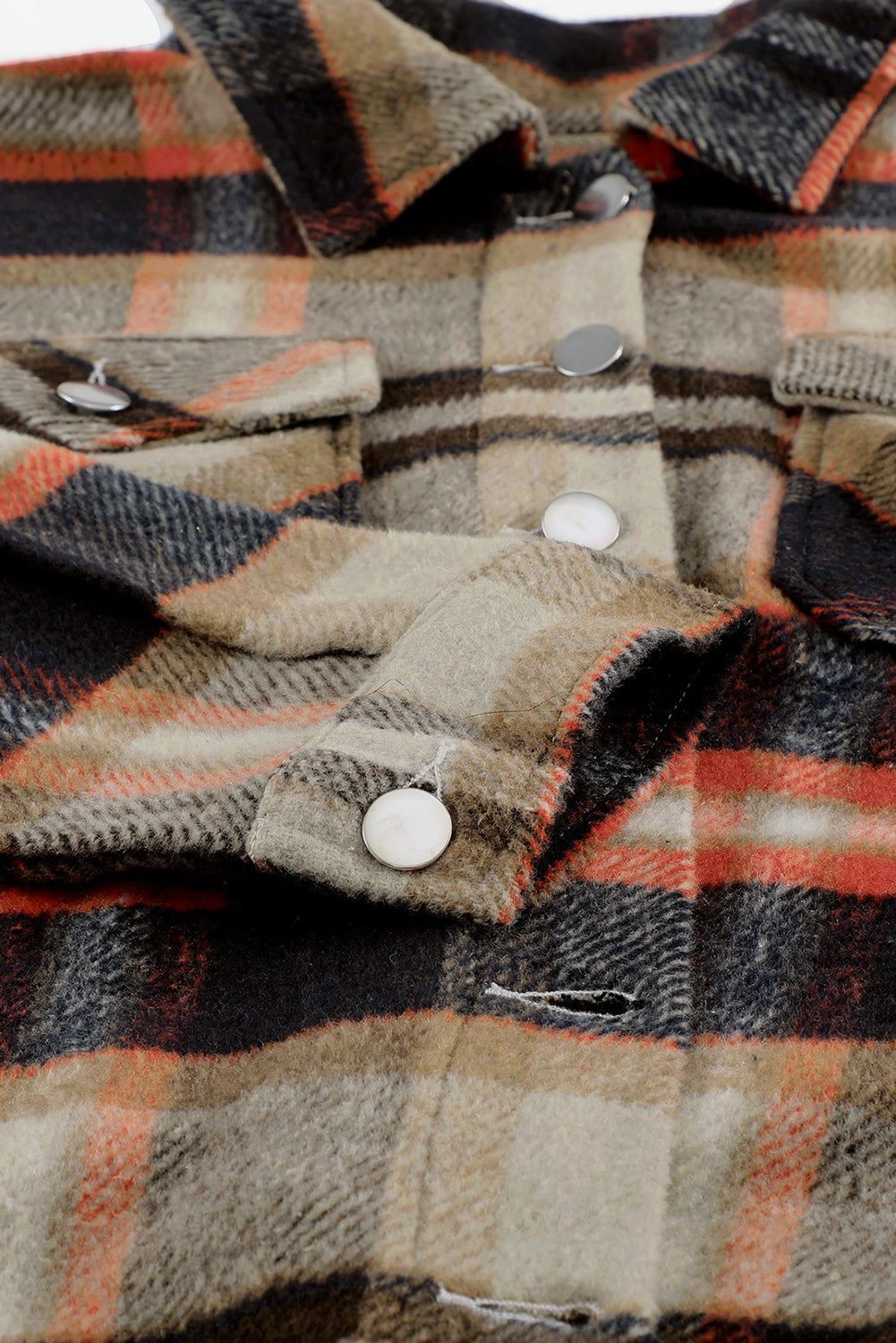 Brown Plaid Button Up Long Sleeve Flannel Jacket