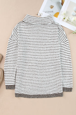 Black Striped Turtleneck Long Sleeve Sweater