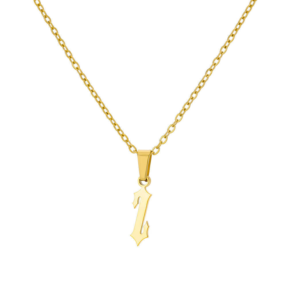 18K Gold Plating Stainless Steel Ancient English Letter Pendant Necklace