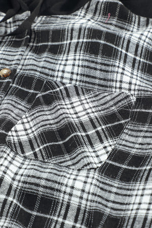Black Plaid Drawstring Hooded Shacket