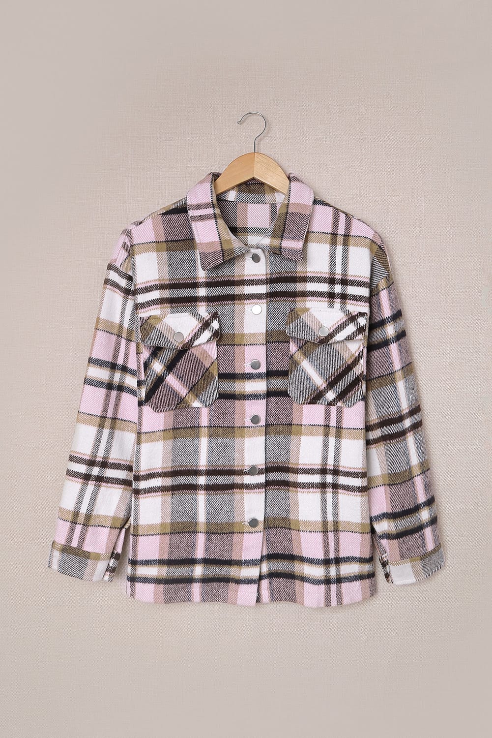 Brown Plaid Button Up Long Sleeve Flannel Jacket