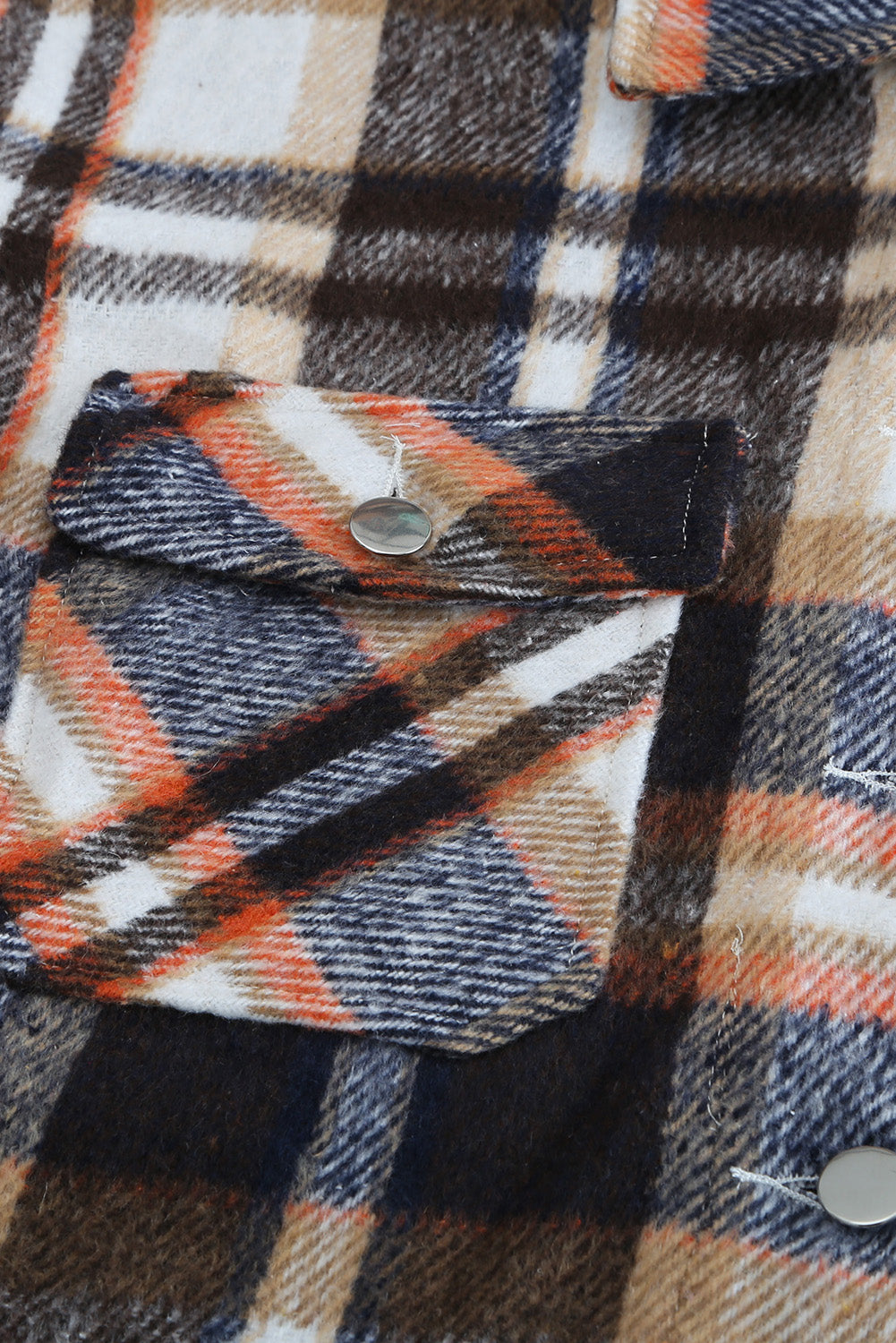 Brown Plaid Button Up Long Sleeve Flannel Jacket