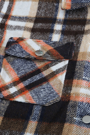 Brown Plaid Button Up Long Sleeve Flannel Jacket