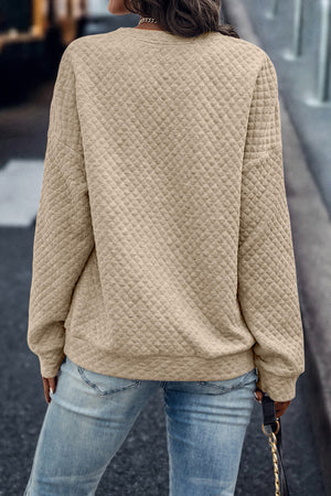 Gray Leopard Quilted Drop Shoulder Half Zipped Sweatshirt