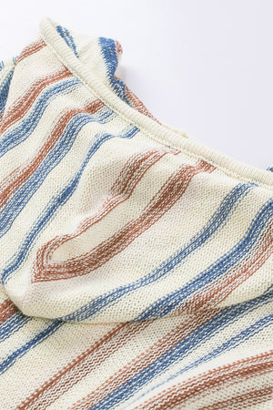 Multicolor Striped Knit Kangaroo Pocket Hooded Sweater