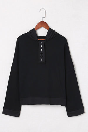 Orange Basic & Casual Button Front Pullover Hoodie