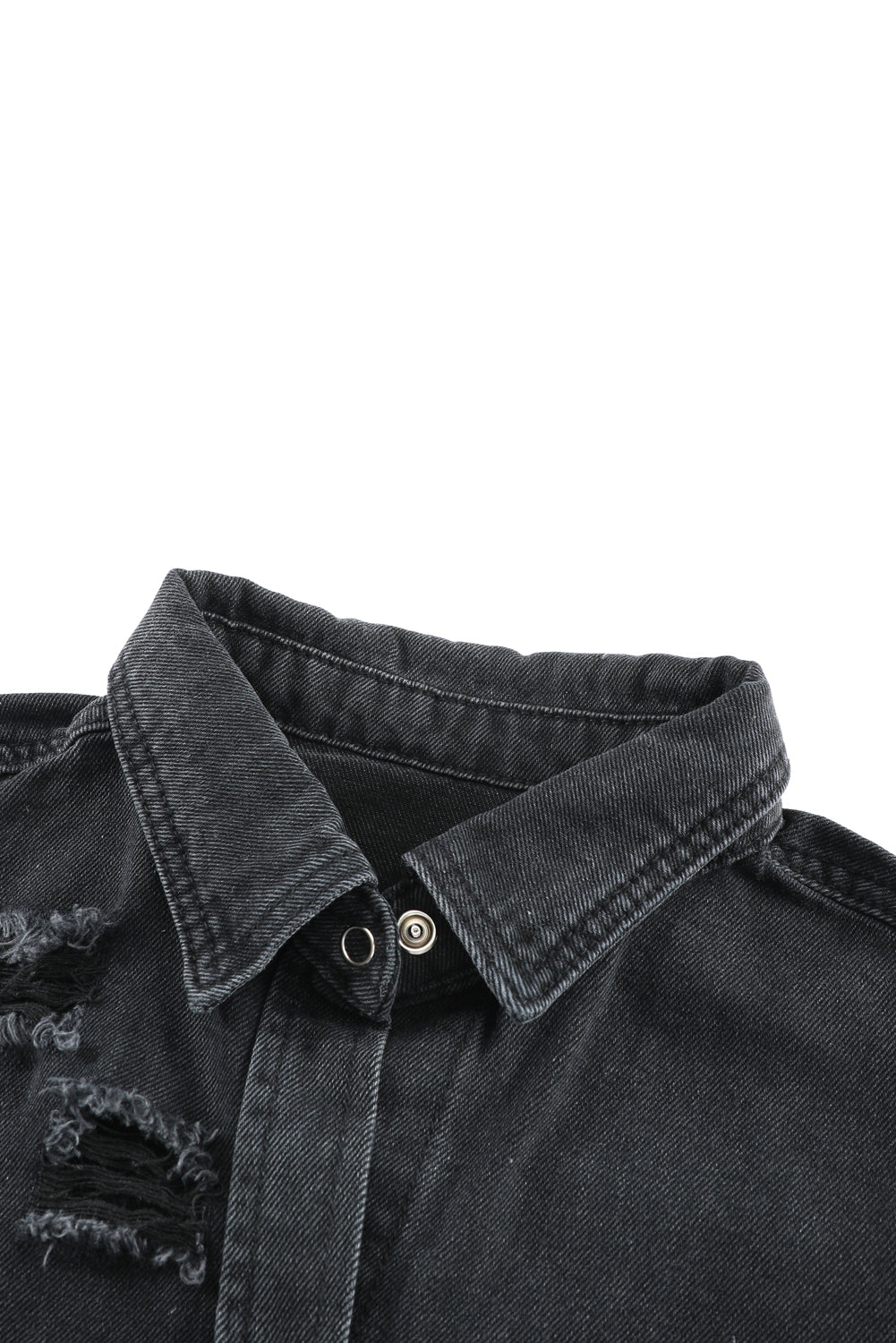 Green Casual Ripped Raw Hem Button Up Denim Shacket