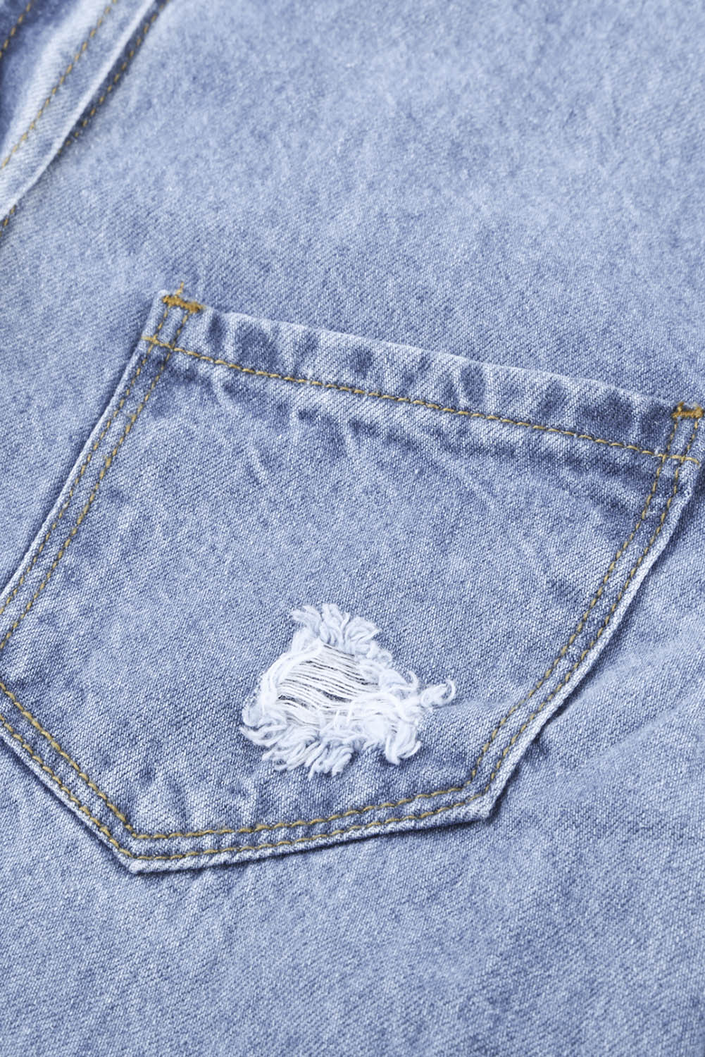 Green Casual Ripped Raw Hem Button Up Denim Shacket