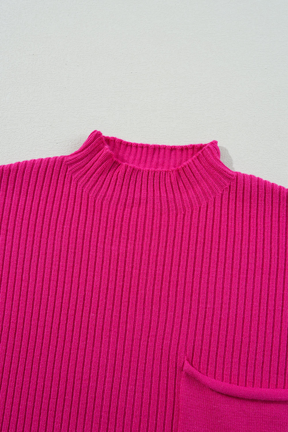 Green Patch Pocket Ribbed Knit Short Sleeve Sweater