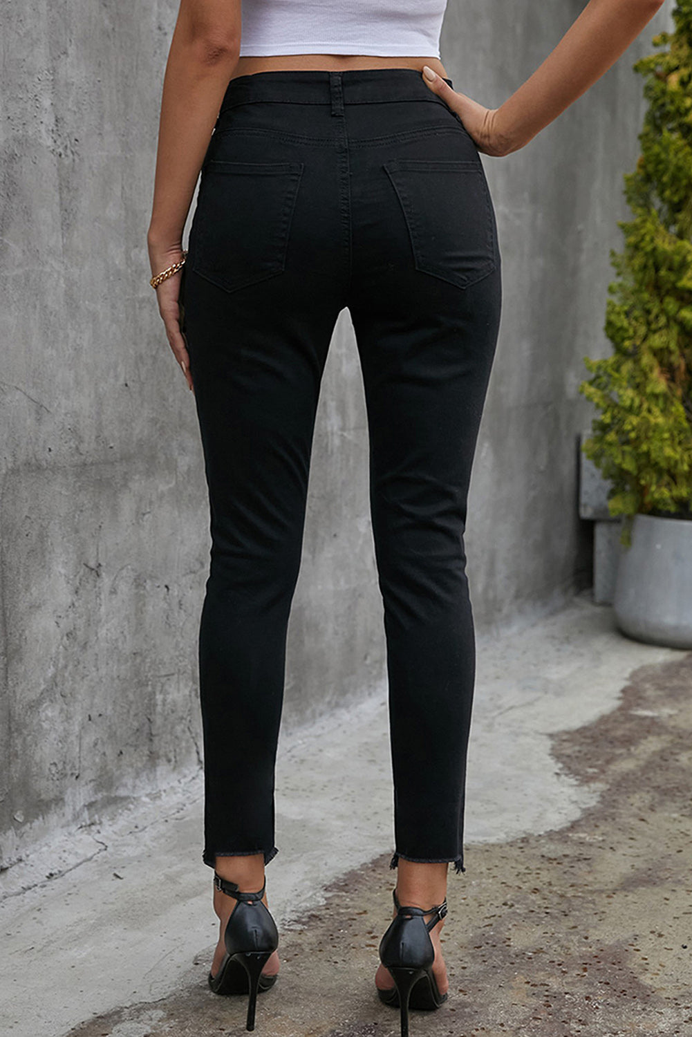 Green Frayed Raw Hem High Waist Denim Jeans