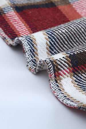 Brown Plaid Button Up Long Sleeve Flannel Jacket