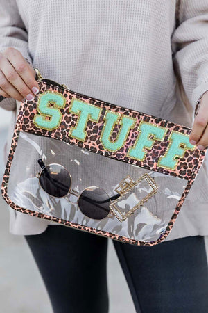 Black STUFF Cow Print Transparent Zipped Handbag