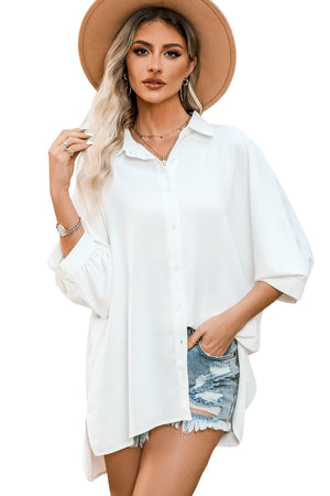 Green 3/4 Batwing Sleeve Oversize Button Up Shirt