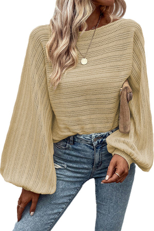 Black Lantern Sleeve Eyelets Knit Sweater