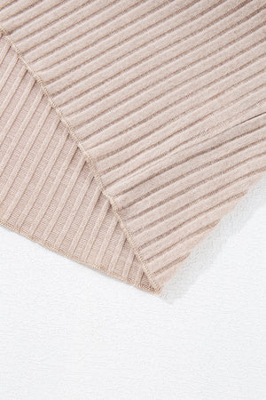 Beige Lettuce Cuffs Drop Shoulder Loose Ribbed Knit Top