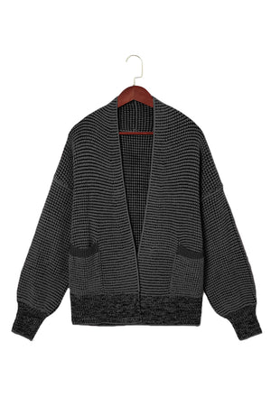 Gray Chunky Knit Pockets Drop Sleeve Cardigan