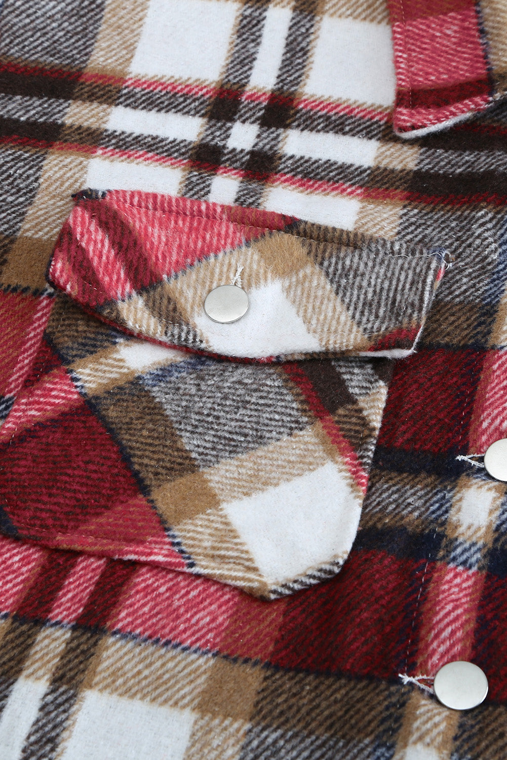 Brown Plaid Button Up Long Sleeve Flannel Jacket