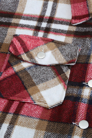 Brown Plaid Button Up Long Sleeve Flannel Jacket