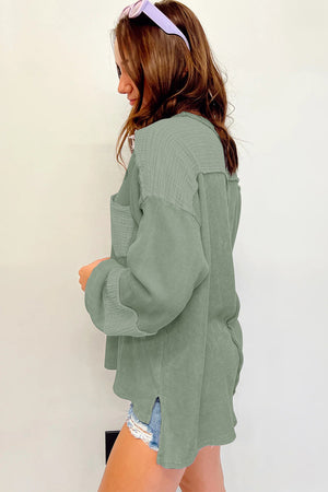 Black Waffle and Crinkle Patchwork Long Sleeve Top