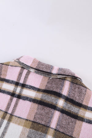 Brown Plaid Button Up Long Sleeve Flannel Jacket
