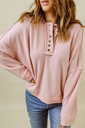 Orange Basic & Casual Button Front Pullover Hoodie