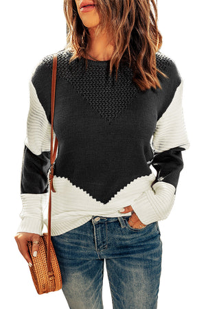 Black & White Colorblock Casual Chevron Pullover Sweater