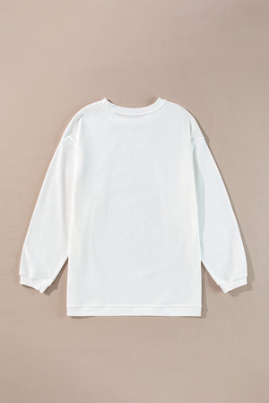 Orange Plain Drop Sleeve Rib-Knit Oversized Sweatshirt
