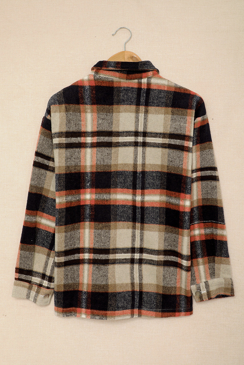 Brown Plaid Button Up Long Sleeve Flannel Jacket