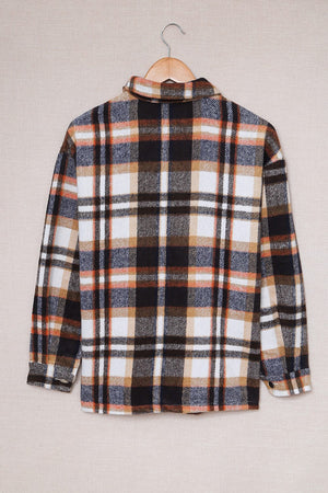 Brown Plaid Button Up Long Sleeve Flannel Jacket