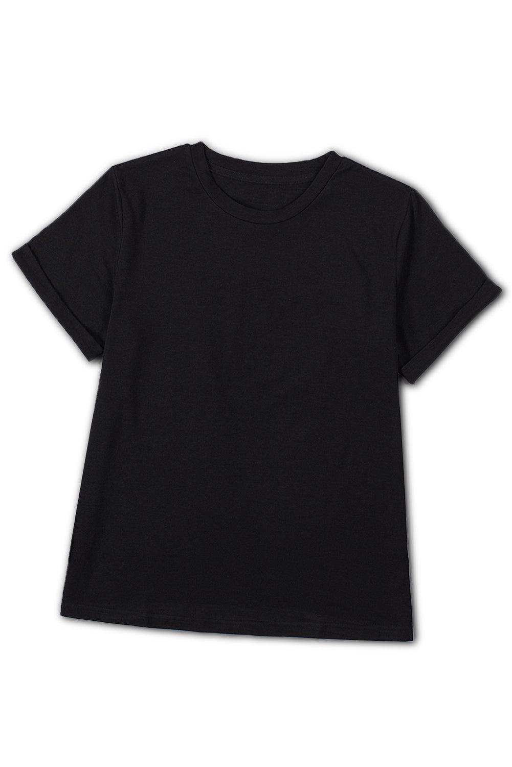 Green Plain Solid Color Crew Neck Tee