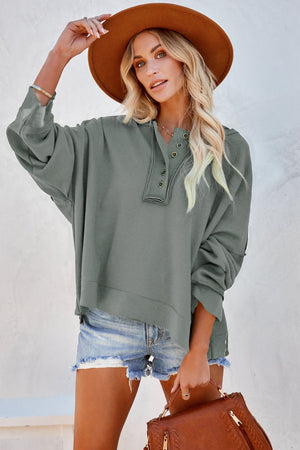 Orange Basic & Casual Button Front Pullover Hoodie