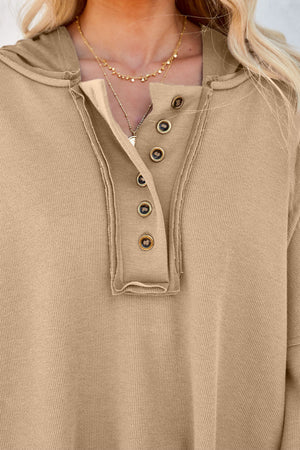Orange Basic & Casual Button Front Pullover Hoodie