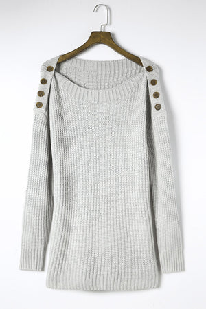 Gray Buttoned Drop Shoulder Oversized Sweater