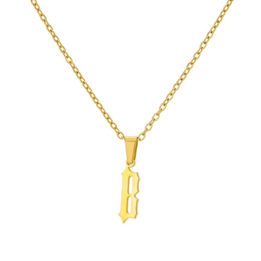 18K Gold Plating Stainless Steel Ancient English Letter Pendant Necklace